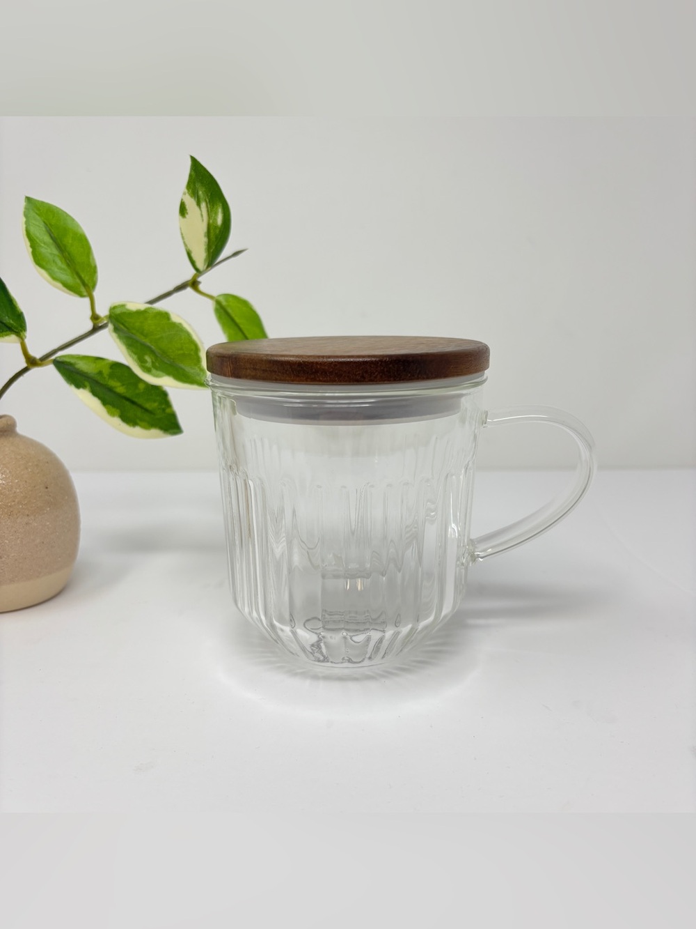 HEARTH and HAND with Magnolia 15oz Fluted Glass Tea Infuser Mug with Wood Lid
